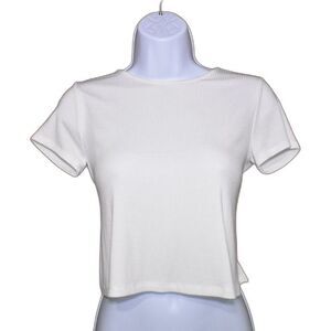 Garage White Ribbed Short Sleeve Open Back Tie Shirt Blouse Size Small